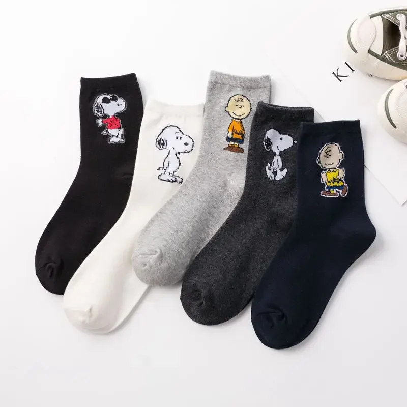 5Pcs Cartoon Kawaii Snoopy Charlie Brown Long Winter Socks Cotton Socks Couple Fashion Cute Girl Christmas Gift For Girlfriend 6