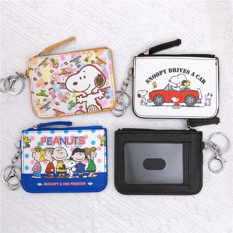 Snoopy Card Wallet PU Leather Cartoon Cute Slim Mini Wallet Qaulity Male Girl Purses Student Meal Card Bag Purse with Key Chain 3