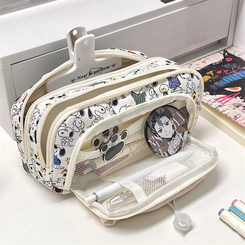Anime Snoopy Pencil Case Drawstring Cartoon Pen Bag Large Capacity Women Students Girls School Stationery Storage Kids Pen Box 3