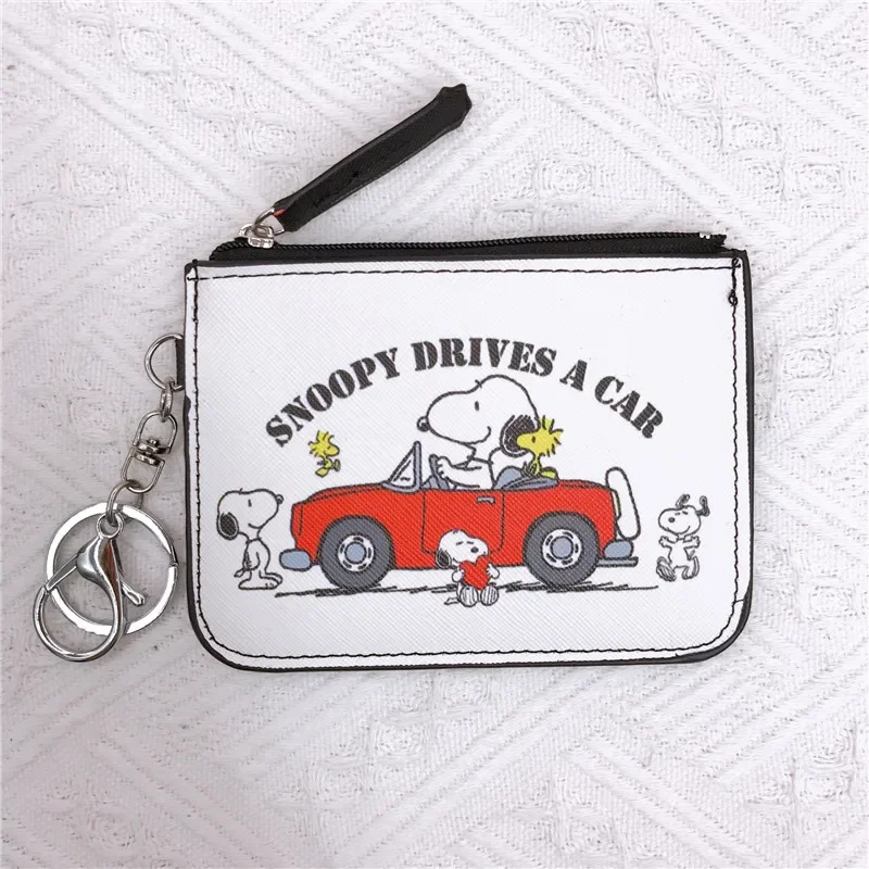 Snoopy Card Wallet PU Leather Cartoon Cute Slim Mini Wallet Qaulity Male Girl Purses Student Meal Card Bag Purse with Key Chain 4