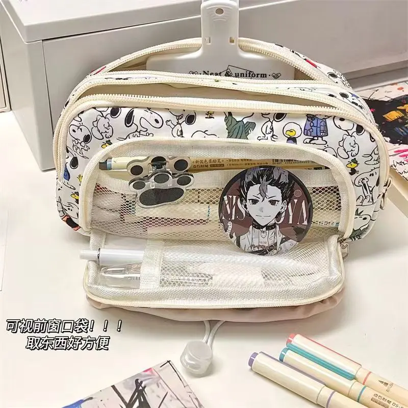 Anime Snoopy Pencil Case Drawstring Cartoon Pen Bag Large Capacity Women Students Girls School Stationery Storage Kids Pen Box 5