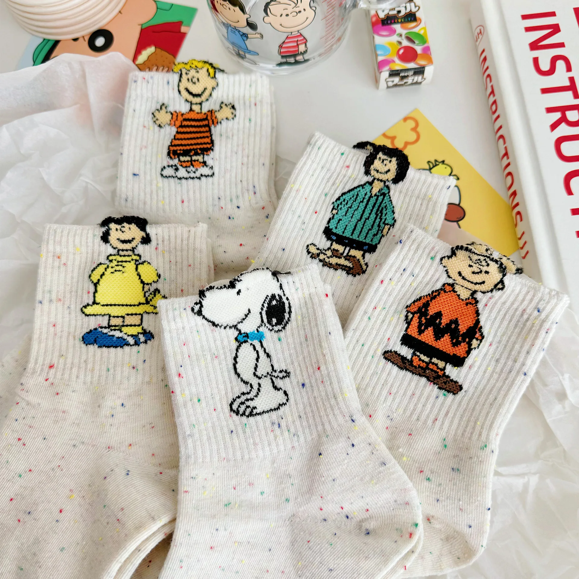 5Pcs Cartoon Kawaii Snoopy Charlie Brown Long Winter Socks Cotton Socks Couple Fashion Cute Girl Christmas Gift For Girlfriend 4