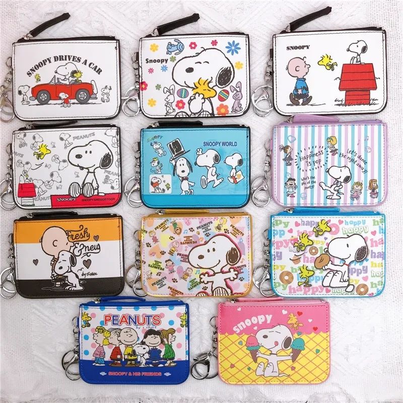 Snoopy Card Wallet PU Leather Cartoon Cute Slim Mini Wallet Qaulity Male Girl Purses Student Meal Card Bag Purse with Key Chain 2