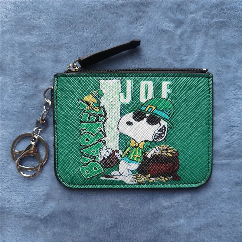 Snoopy Card Wallet PU Leather Cartoon Cute Slim Mini Wallet Qaulity Male Girl Purses Student Meal Card Bag Purse with Key Chain 6
