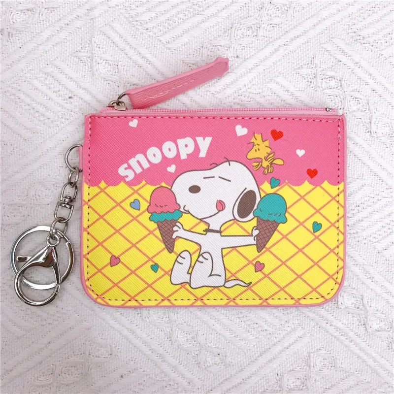 Snoopy Card Wallet PU Leather Cartoon Cute Slim Mini Wallet Qaulity Male Girl Purses Student Meal Card Bag Purse with Key Chain 5
